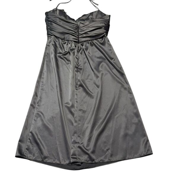 💃 NWT AMSALE charcoal Ruffle Trim Sweetheart neckline Halter Formal midi dress - Picture 2 of 7
